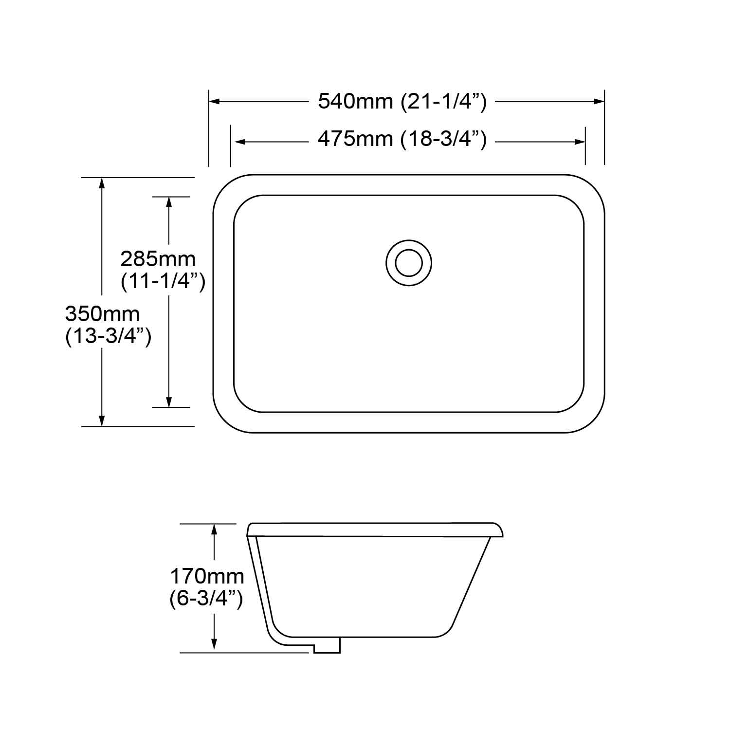 specification of MU-3121R, 21-inch bathroom vanity rectangle ceramic undermount sink